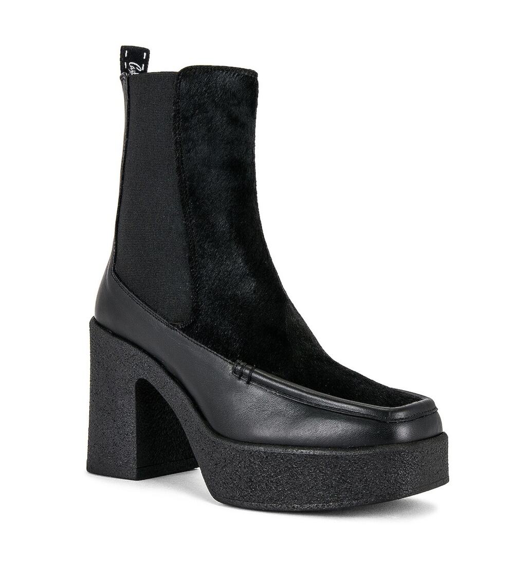 Castañer Emmet Leather Calf Hair Platform Ankle Boots Black Size EU 38/US 7.5